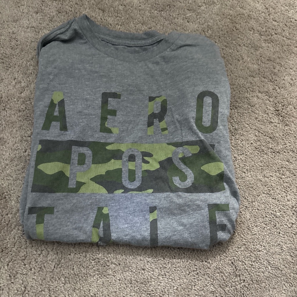 Aeropostale Gray Tee with Green Camo Print